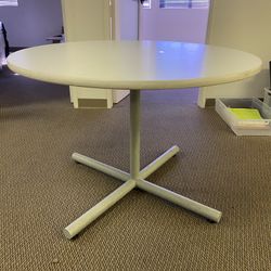 PEDESTAL TABLES, ROUND TOP, CROSS BASE
