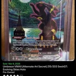 Umbreon VMAX (Alternate Art Secret) 215/203 Swsh07: Evolving Skies Holo