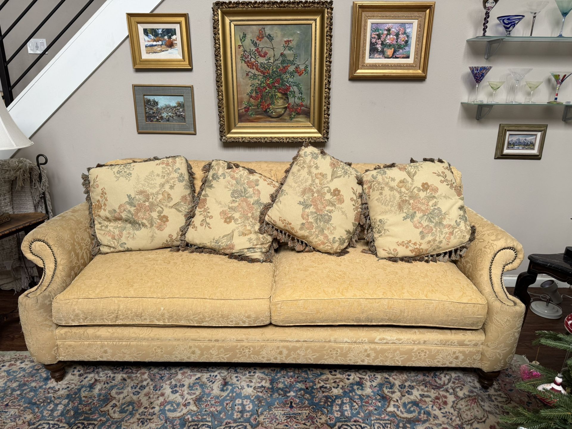 Rare Ethan Allen Sofa with Raised Paisley Upholstery