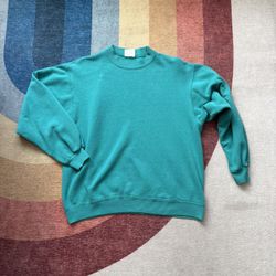 vintage hanes teal blank crew neck sweatshirt - size adult large