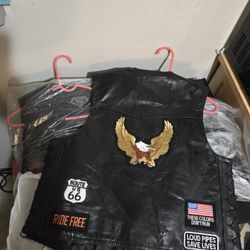 Black leather biker riding vest 