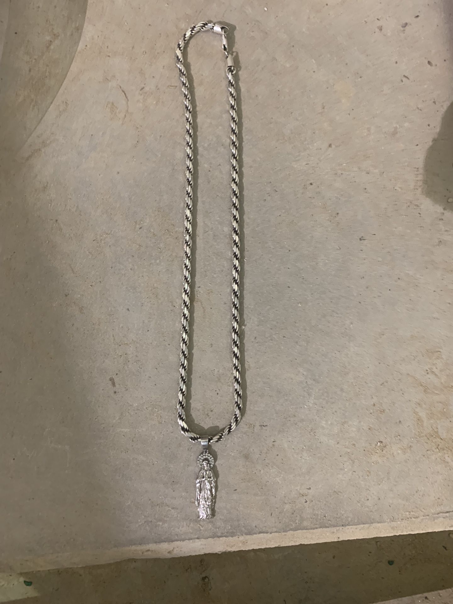 Sterling Silver Rope Chain With Sacred Mother Charm