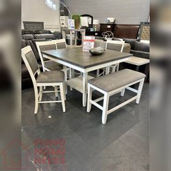 6- Pieces White & Gray color Counter height dining set