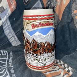 Vintage 1985 Budweiser Holiday Christmas Beer Stein A Series Clydesdale Horses
