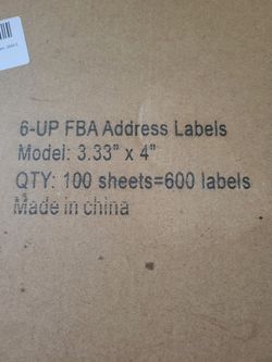 6-UP FBA Address Labels 600 Lables New In Box