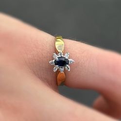 Jewelry 10k solid yellow gold diamond sapphire 0.45CTW ring sz 5.50