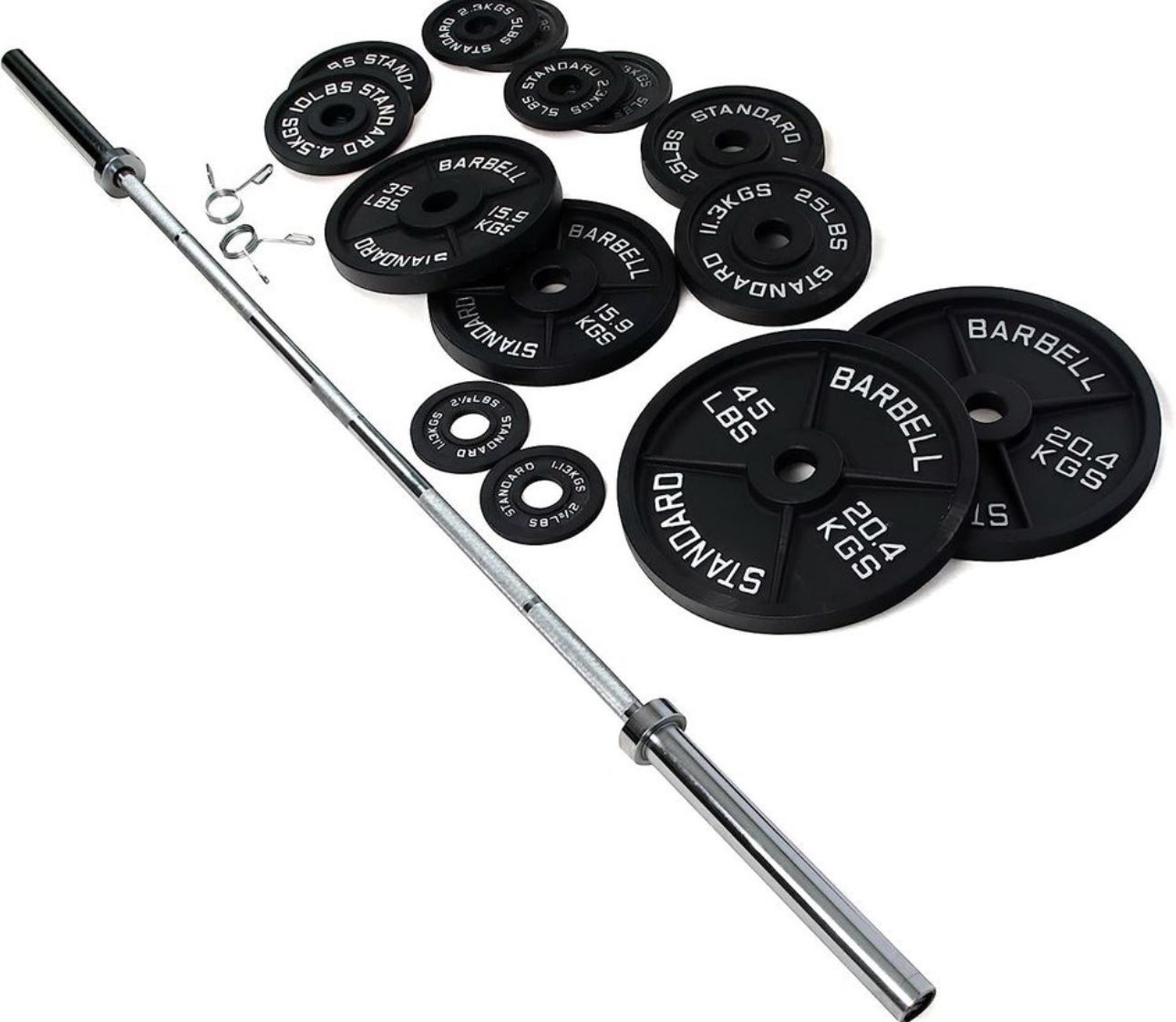 Olympic cast iron weight plate set 245 lbs plus 45 lb Bar