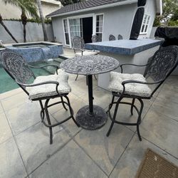 Iron High Top Table With Two Chairs And Cushions