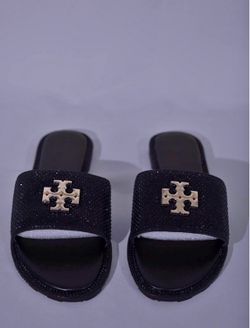 Black and Gold Rhinestone Tory Burch Sandals