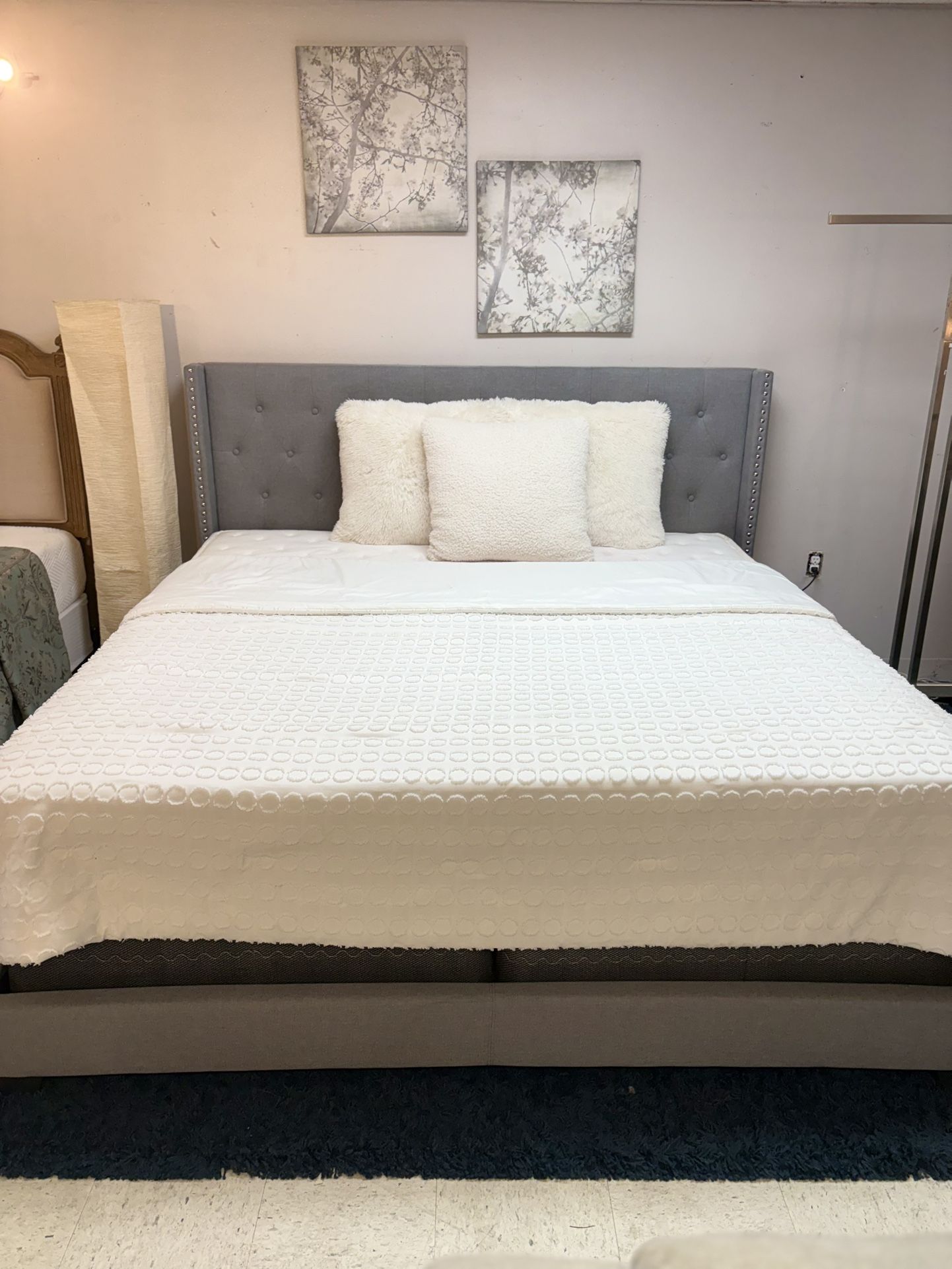 King Upholstered Bed Frame with Mattress $299.99