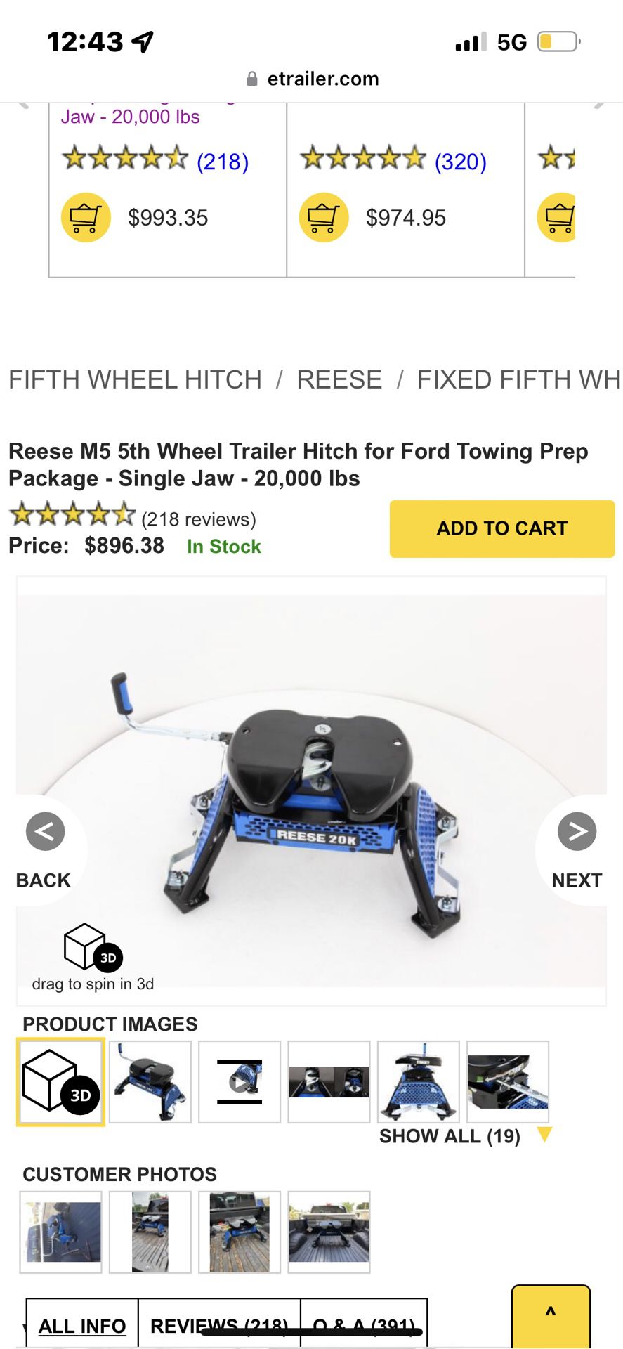 Reese 20k LB Fifth Wheel Receiver For Ford Puck