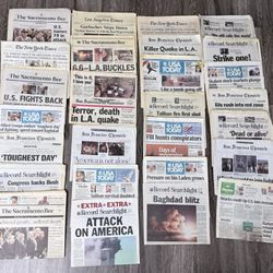 Vintage Newspaper Collection – 20+ Historic Headlines – 9/11, Iraq War, Earthquakes, USSR Collapse