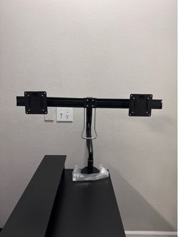 Ergounion Dual Monitor Mount with Crossbar & Handle – Gas Spring Monitor Arm (Black)