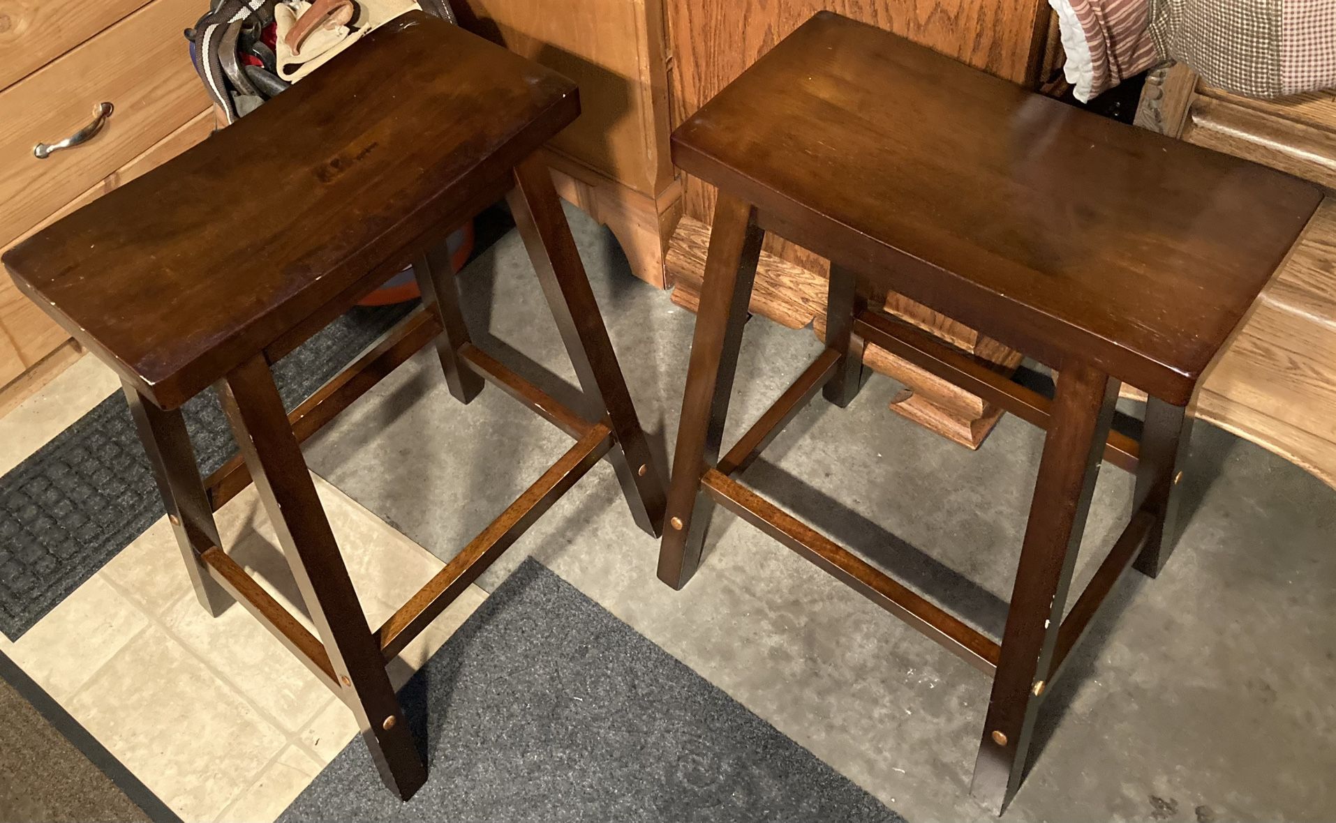 Pair of Solid Wood Saddle Seat Stools