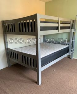 Full/full size gray Bunkbed with orthopedic mattress included