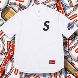 Supreme S Logo Baseball Henley White XL