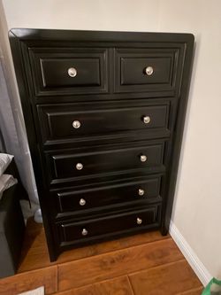 Queen size bed frame with nightstand and dresser