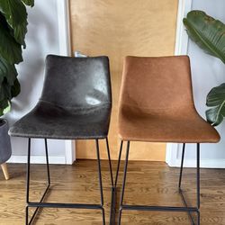 Counter Bar Stools - Set Of Two, Grey & Brown