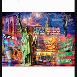 NEW 550 Pieces Puzzle New York Statue Of Liberty Brooklyn Bridge Taxi Building Bull Wall Street Ox Sign Rockefeller 
