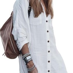 Women's Swimsuit Cover Up Summer Beachwear Button Down Shirt Bikini Bathing Suit Beach Coverup Mini Dresses

