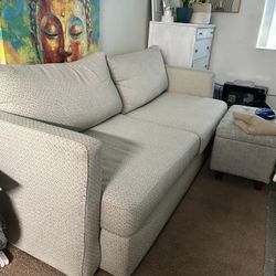 White Sofa With Dark Blue Tiny Accents! Straight Linenes And Modern