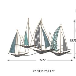 Metal Sailboat Wall Decor, 3D Nautical Ship Wall Sculptures,Handmade