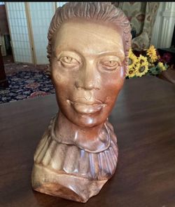 Large Hand-Carved Wooden Bust Sculpture