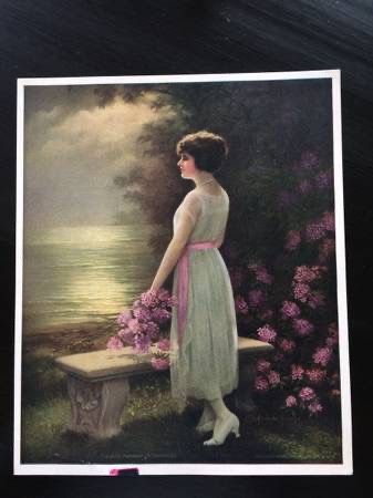 Vintage Calendar Litho - In The Garden of Romance by Adelaide Hiebel
