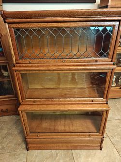 Antique Macey's with two step back units barrister bookcase oak
