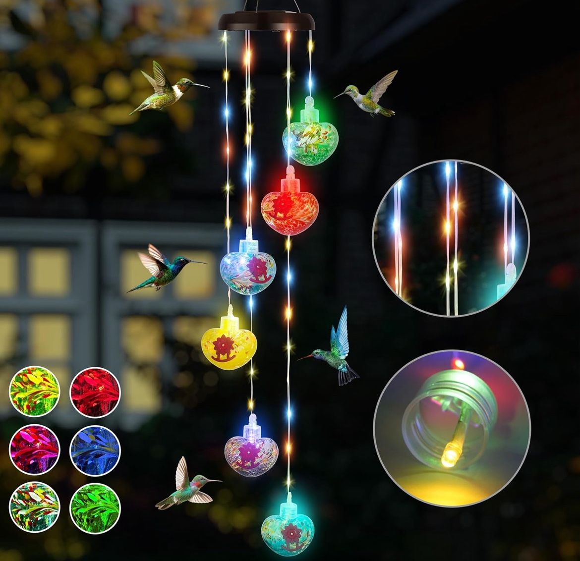 Solar Wind Chimes Hummingbird Feeders 