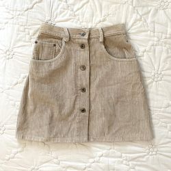 Vintage Taupe Corduroy A Line Button Up Mini Skirt