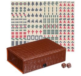 Mini Mahjong Tile Set, Travel Chinese Mahjong Game with 144 Tiles Portable Carrying Case, 2 Dice 2 Blank Tiles for Beginner Players, Family Gatherings