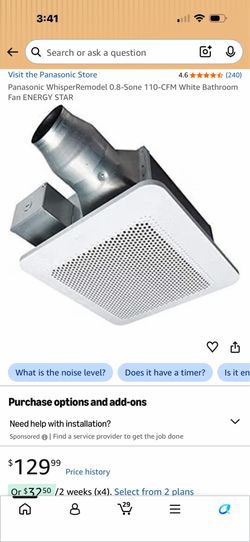 Panasonic WhisperChoice Pick-A-Flow Bathroom Fan (RG-C811A) - Open Box