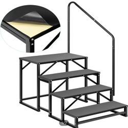VIVOHOME RV Steps with Handrail, 4 Steps Mobile Home Ladder Portable Stairs for RV, Hot Tub, Outdoor Spa