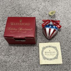 Waterford Holiday Heirlooms Stars Stripe Heart Ornament Glass USA Patriotic &Box