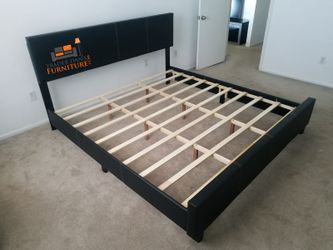 Brand New King Size Black Leather Platform Bed Frame (New In Box)