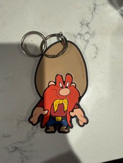 1990 Vintage 4" Yosemite Sam Rubber Keychain Warner Brothers Looney Tunes and Tasmania devil metal
