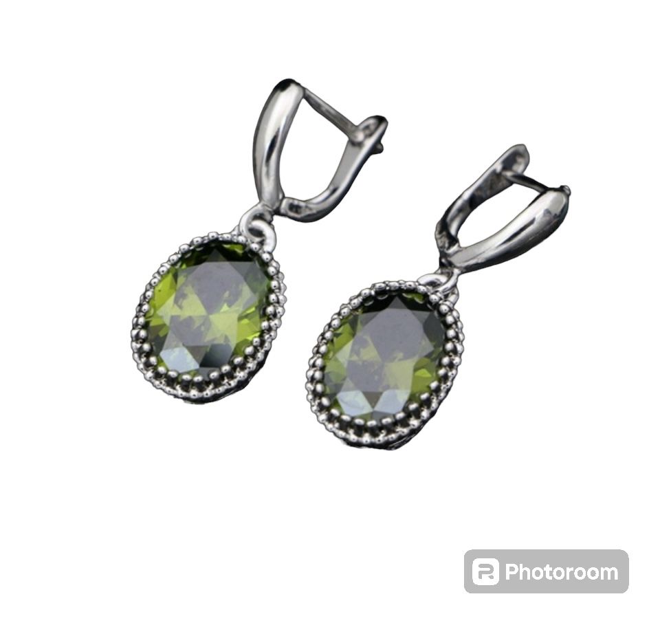925 Sterling Silver Olive Green Earrings For Women [EAR235]