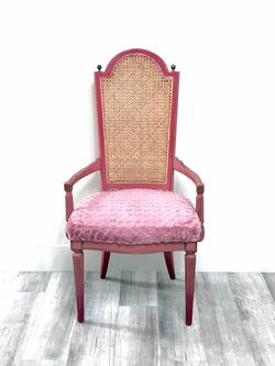 Pink Cane Back Armchair with Fluted Legs