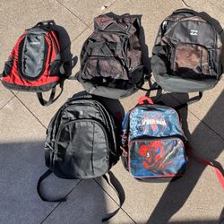 Backpacks 5 Each Billabong Volcom Spider-Man Swiss Army 