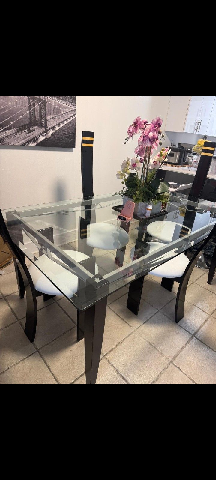 Glass Dining Room Table Four Chairs