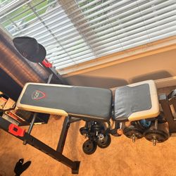 Workout Bench With Bar And Weights