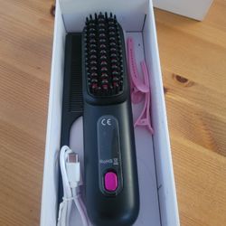 Rechargeable heated hair straightening brush.