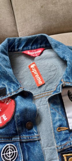 Supreme patches denim trucker jacket clearance blue
