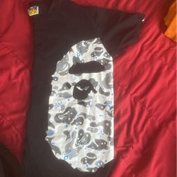 Bape Shirt, Grey White And Blue, Size M 