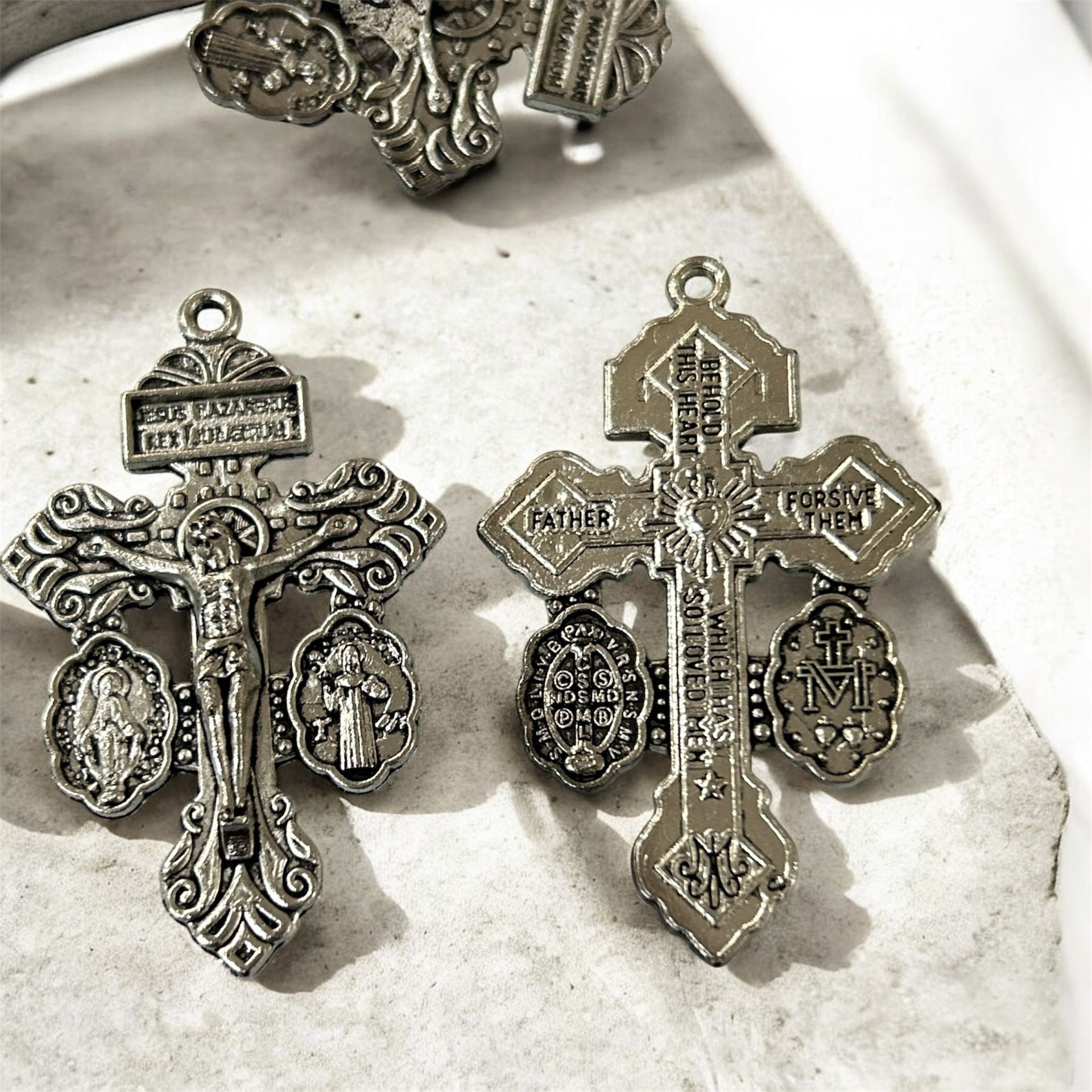 12 pc x 3 way pardon indulgence crucifix with st Benedict and miaculours charms