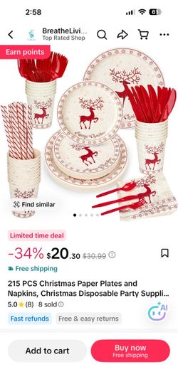 215-Piece Christmas Disposable Party Supply Set