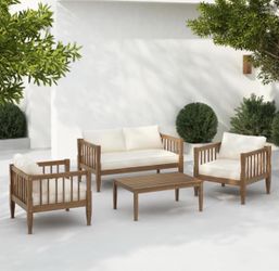4-Piece Patio Furniture Set, Outdoor Deep Seating Conversation Set with Coffee Table and Thick Cushions for Backyard, Porch, Balcony, Light Brown