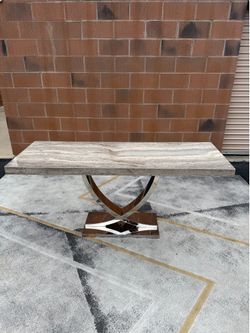 Modern Stone Top Console Table with Chrome Base