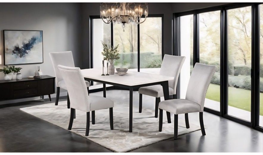 Table White Genuine Marble Top, Black Wood Finish. New...